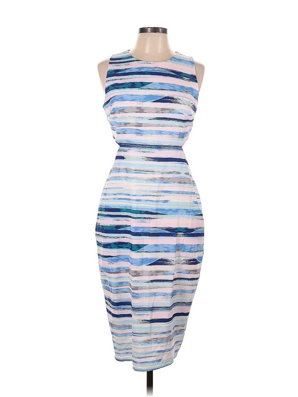 Striped Blue & Pastel Sheath Dress